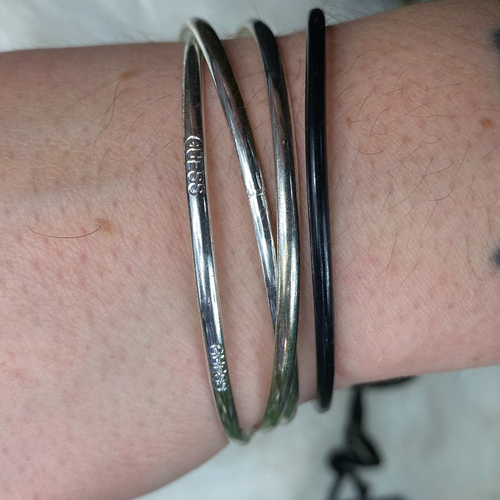 Guess Silver Tone & Gold Tone Linked Bangle Bracelet